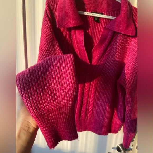 Pink Cable Knit Collared V-Neck Sweater (XL) - Picture 11 of 11